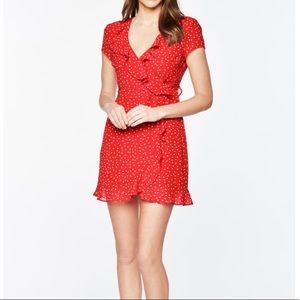 Bardot Polka Dot Red wrap ruffle dress XS